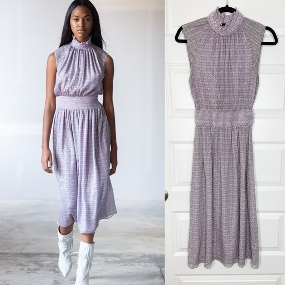 Adam Lippes New York Smocked Waist Dress in Printed Chiffon Lavender Multi NWT - Picture 12 of 12